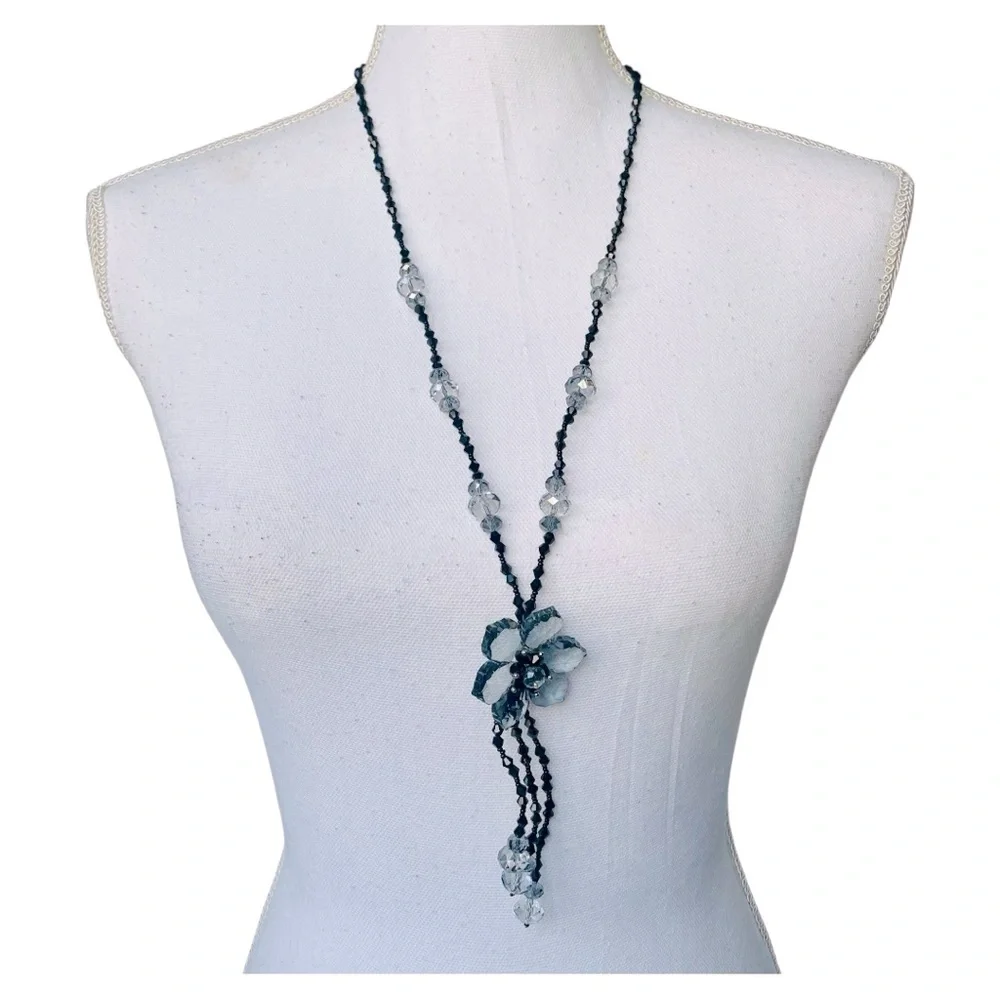 Elegant Black and Silver Glass Necklace